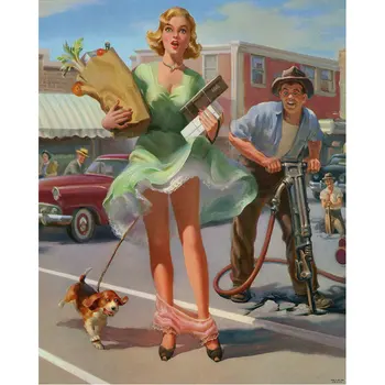 

DIY Diamond Painting scenery Picture Full Square round 5d Diamond Embroidery Street beauties and dogs Diamond Mosaic Decoration