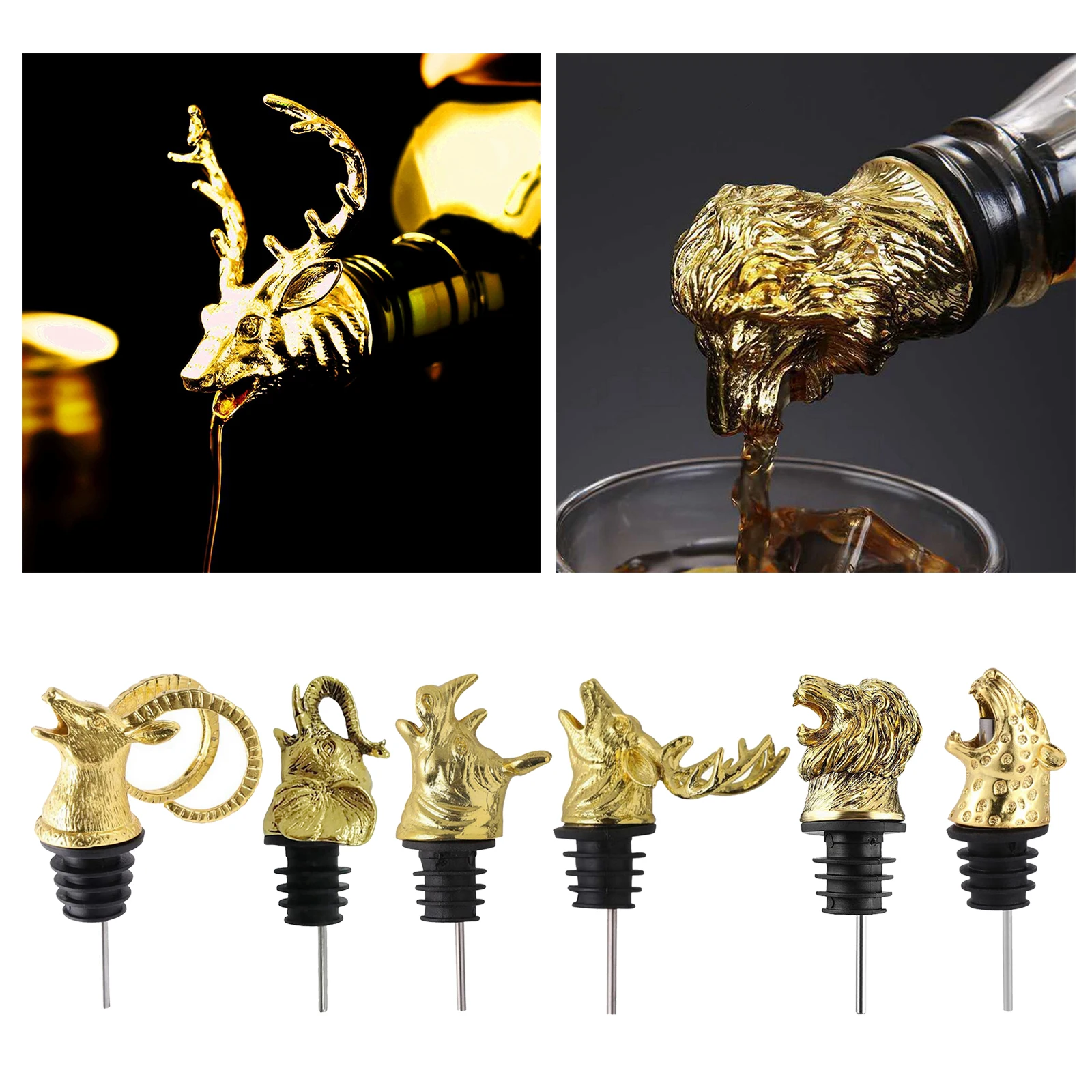 1pc Zinc Alloy Wine Pourer Deer Elk Lion Bull Head Wine Stopper Drinks Home Accessories Holiday Gifts