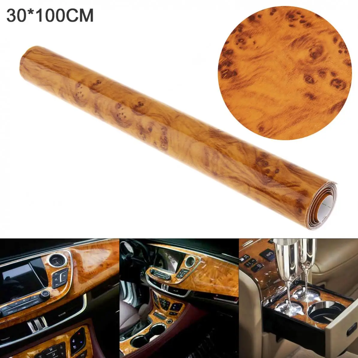 30x100 см ПВХ Гладкий деревянный узор Автомобильная переупаковочная наклейка