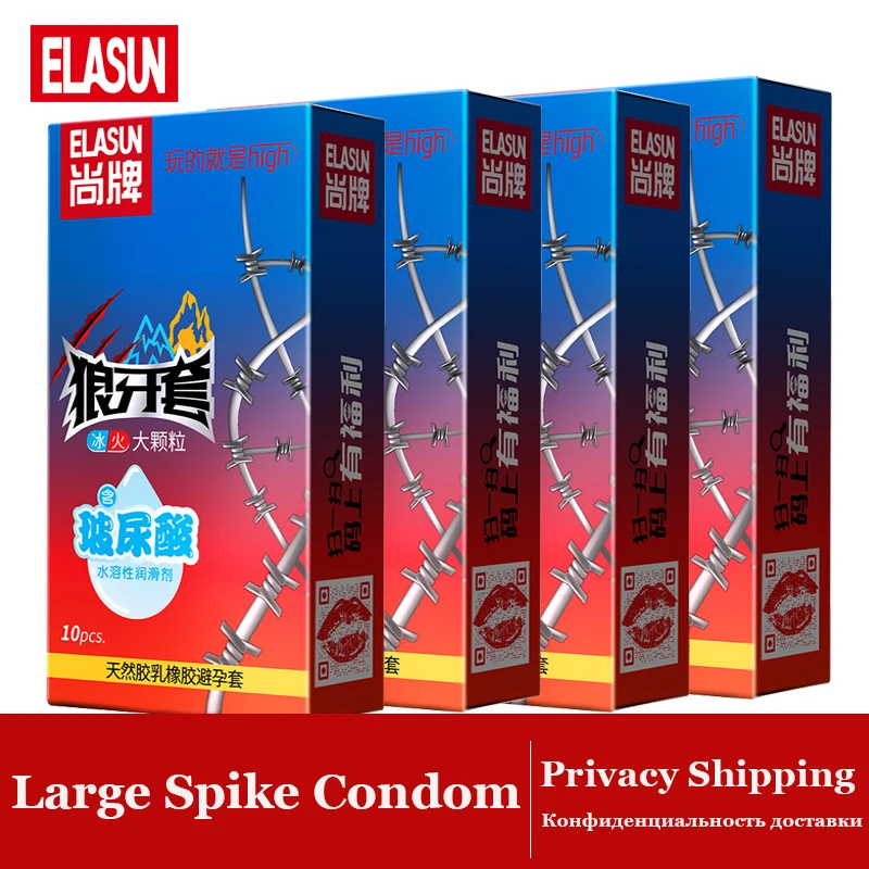 ELASUN Condoms with Spike For Men Ice Fire Condom G Point Natural Rubber Large Particle Lubricated Penis Sleeve Contraception | Красота и