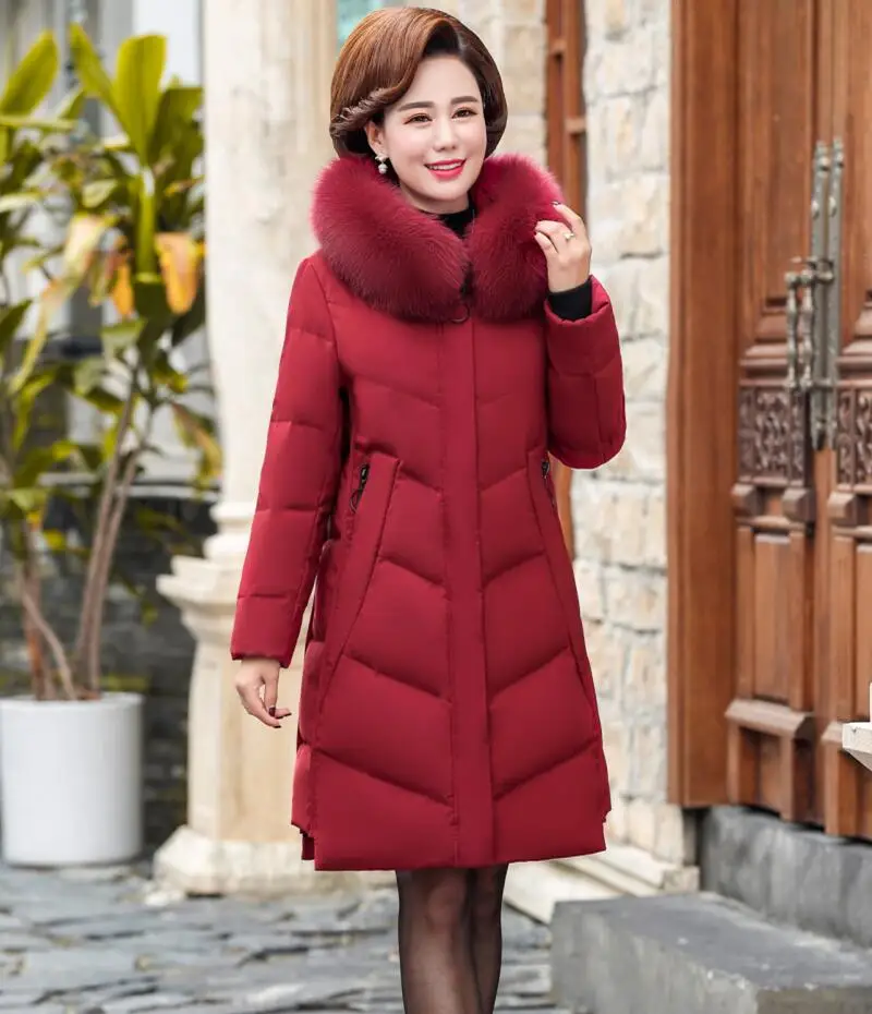 

Plus Size Down Jacket Women Winter 2019 New Winter Down Coat Women Long Slim Big Fur Collar Thickening Warm Mother Clothing Red