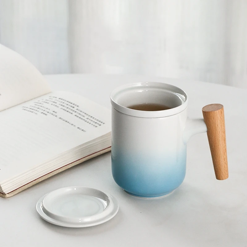 300 мл креативные керамические кружки для заварки чая, чашка с крышкой, фильтр, деревянная ручка для молока, кофе, сока, офисный стакан, практичный