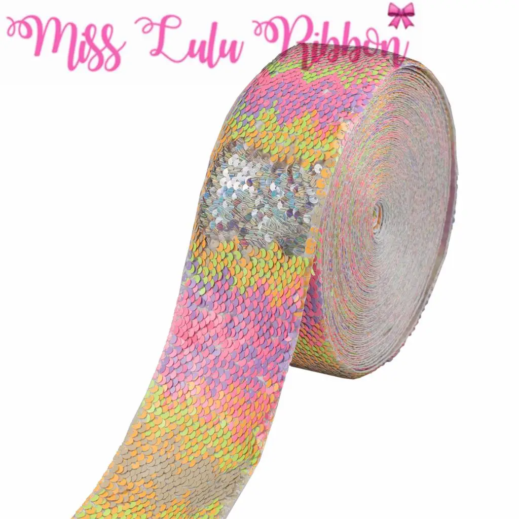 3"75mm Double Color Reversible Sequin Ribbon Rainbow White DIY Wedding