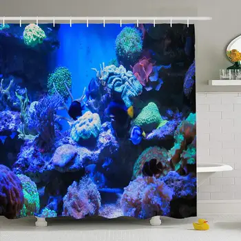 

Shower Curtain Set with Hooks 72x78 Blue Beauty Aquarium Bubbles Beautiful Dive Small Moving Animals Life Wildlife Nature