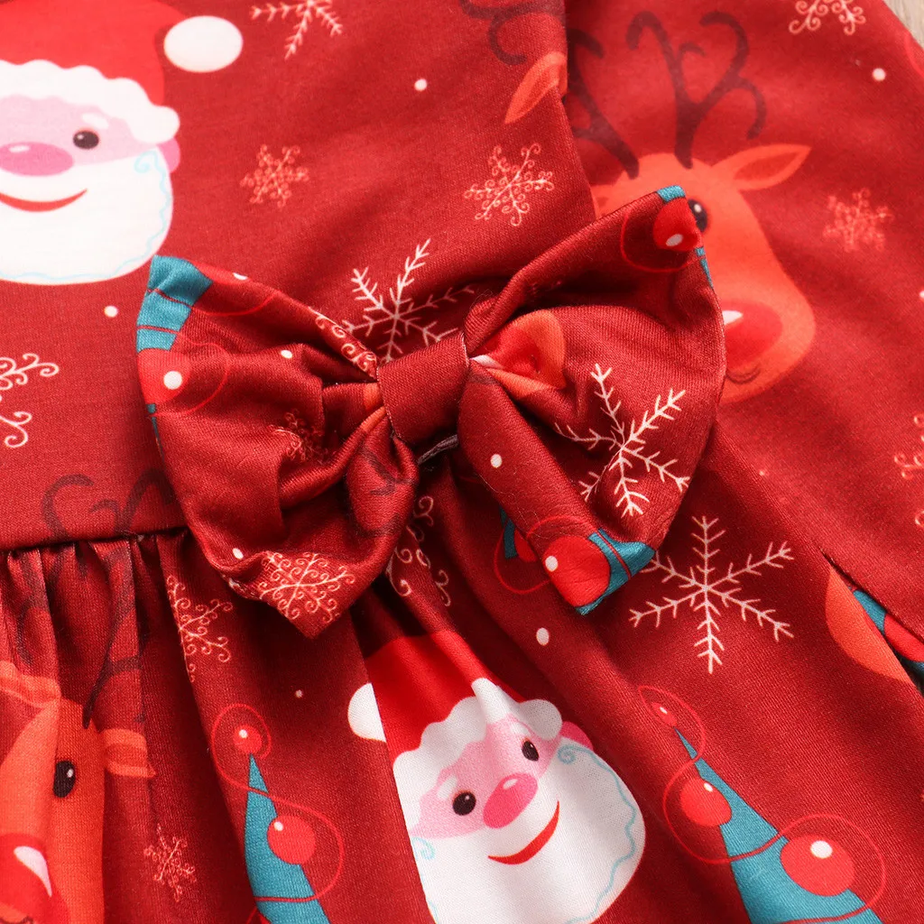 Платье с принтом Санта-Клауса; новогодний костюм; платья принцессы; рождественское праздничное платье принцессы с рисунком оленя для маленьких девочек