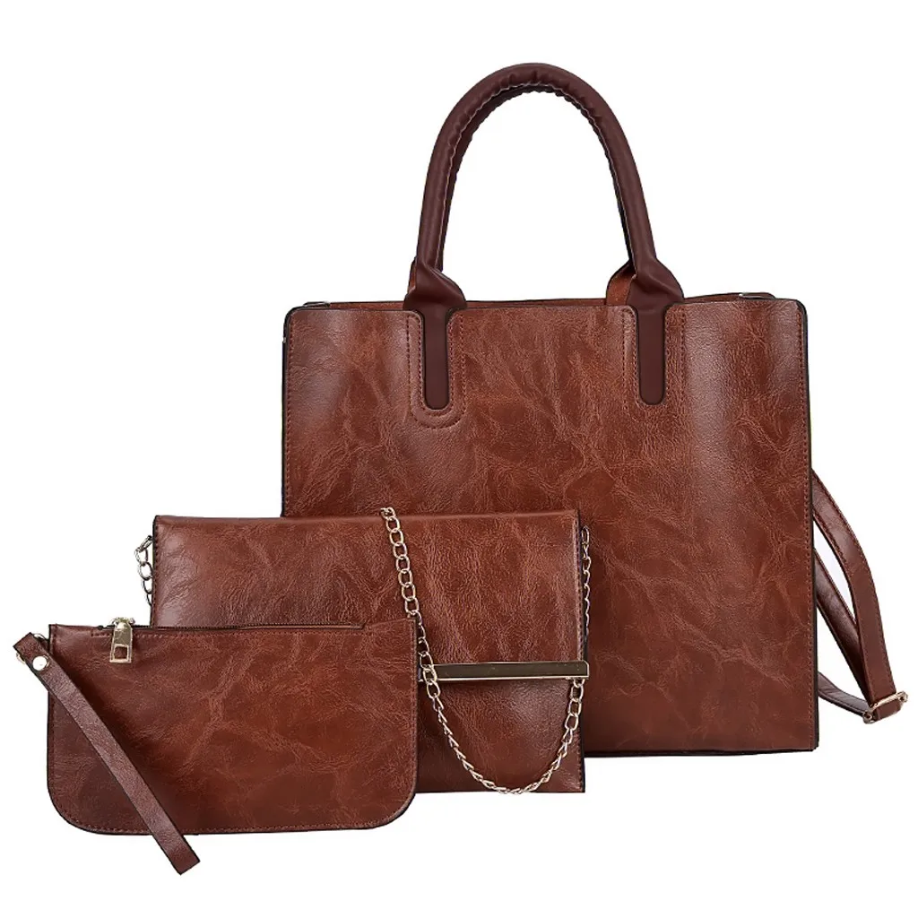Женская сумка для улицы, одноцветная, из трех частей, модная кожаная сумка-почтальон, кошелек, сумочка,, bolsas feminina bolso - Цвет: Brown