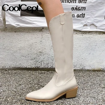 

CoolCept Size 31-44 Women Long Boots Pointed Toe Zipper Women Winter Knee High Boots Fashion Cool Shoes Woman Footwear