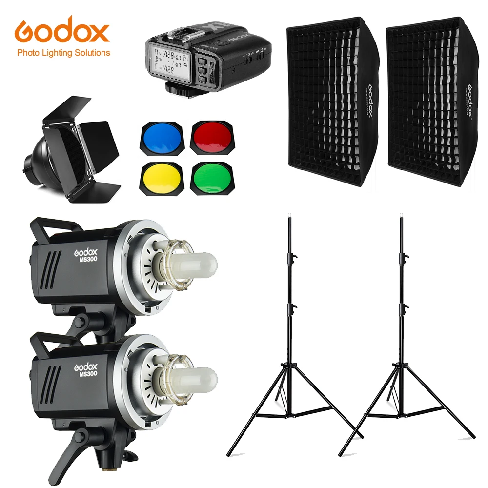 Godox MS300 600Ws 2x300 Ws Фотостудия вспышка светильник ing, софтбокс, 280 см светильник стенд, дверь сарая, триггер, вспышка встроенные приемники