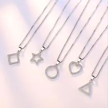 5 Modle 925 Sterling Silver Crystal Zircon Star Heart Circle Square Pendant Necklace For Women Match 45cm Chain choker kolye