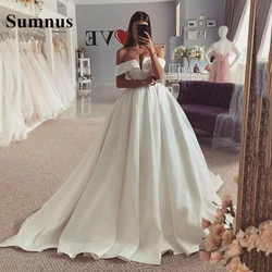 Sumnus Modern Bridal Gown Off the Shoulder A Line Backless Stretchy Satin Women Simple Wedding Dress