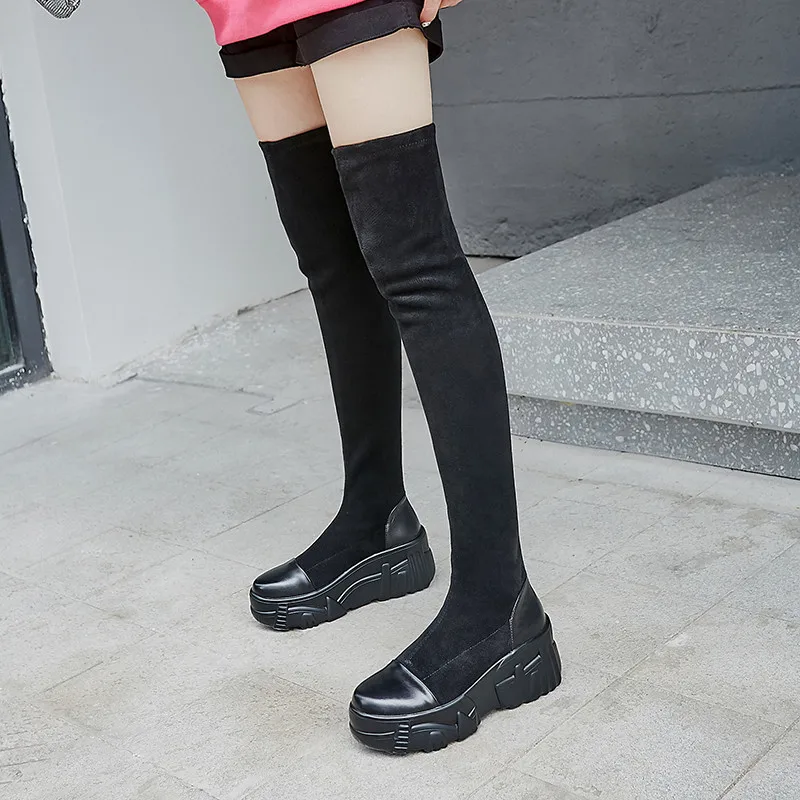 Masgulahe winter autumn for ladies sexy high heels boots new round toe slip on shoes hot fashion genuine leather boots