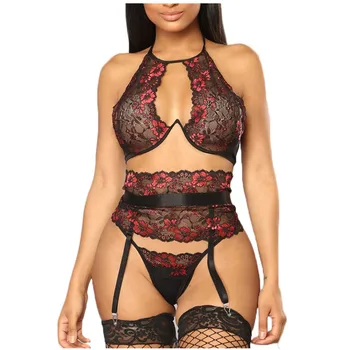 

Women Sexy Lingerie Embroidery Porno Lace Lenceria Erotic Babydoll Sexy Underwear Transparent Hollow Bra Panty Garter Costumes