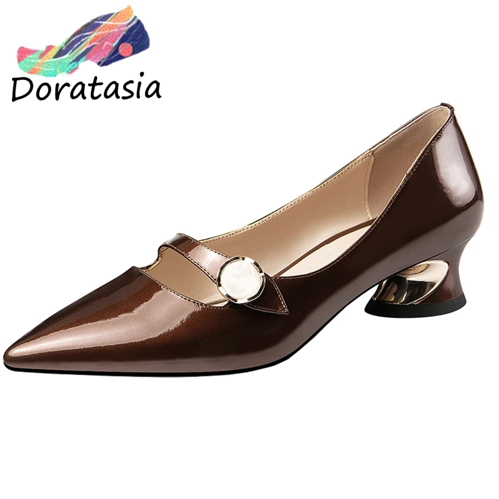 

DORATASIA Elegant Lady Genuine Leather Pumps Pointed Toe Shallow Patent Leather Pumps Women Spring Wedding Party Shoes Woman
