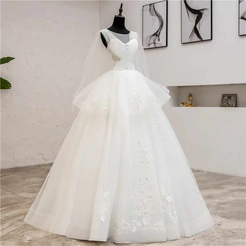 Новое корейское кружевное мусульманское свадебное платье с круглым вырезом, Осеннее свадебное платье для невесты, свадебное платье с шалью 08