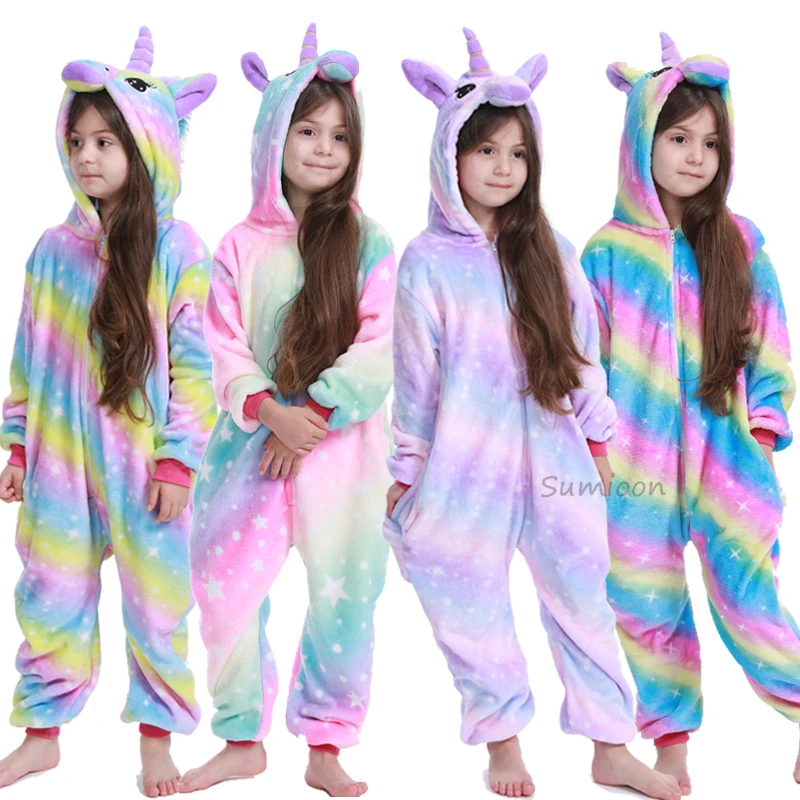 Kigurumi Onesie/Детские пижамы; пижамы с единорогом для мальчиков и девочек; зимние пижамы с рисунком панды; детская одежда для сна; Комбинезоны для подростков