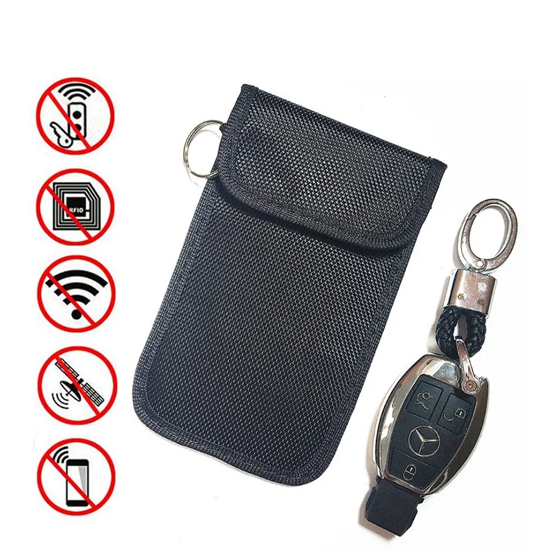 Faraday-Car-Key-Case-Anti-scanning-Pull-Ring-Phone-ID-Card-Bag-RFID-Signal-Blocker-FOB