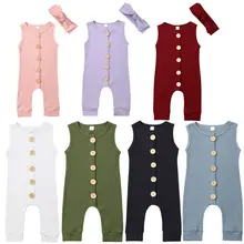 7 Colors Toddler Newborn Kids Baby Boy Girl Cotton Romper Soft Solid Knitting Jumpsuit Headband Summer Clothes Set 0-18M