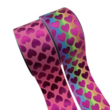 

Free shipping 75mm(3inch) printed heart foil hologram ribbon with rainbow color
