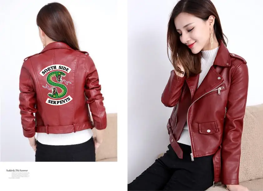 PU Women's Riverdale Leather Jacket Fashion Motorcycle Jacket Short Southside Serpents Artificial Leather Motorcycle Coat