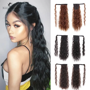 

XUANGUANG Fake Hair Pieces Long Wave Drawstring Ponytail Synthetic Hair Ponytail Clip In Hair Extensions