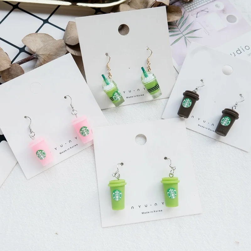 

S925 Milk Tea Ice Cream Kawaii Earrings 2019 New Coffee Cup Earrings for Women Kids Girl Accessories Fashion Jewelry Wholesale