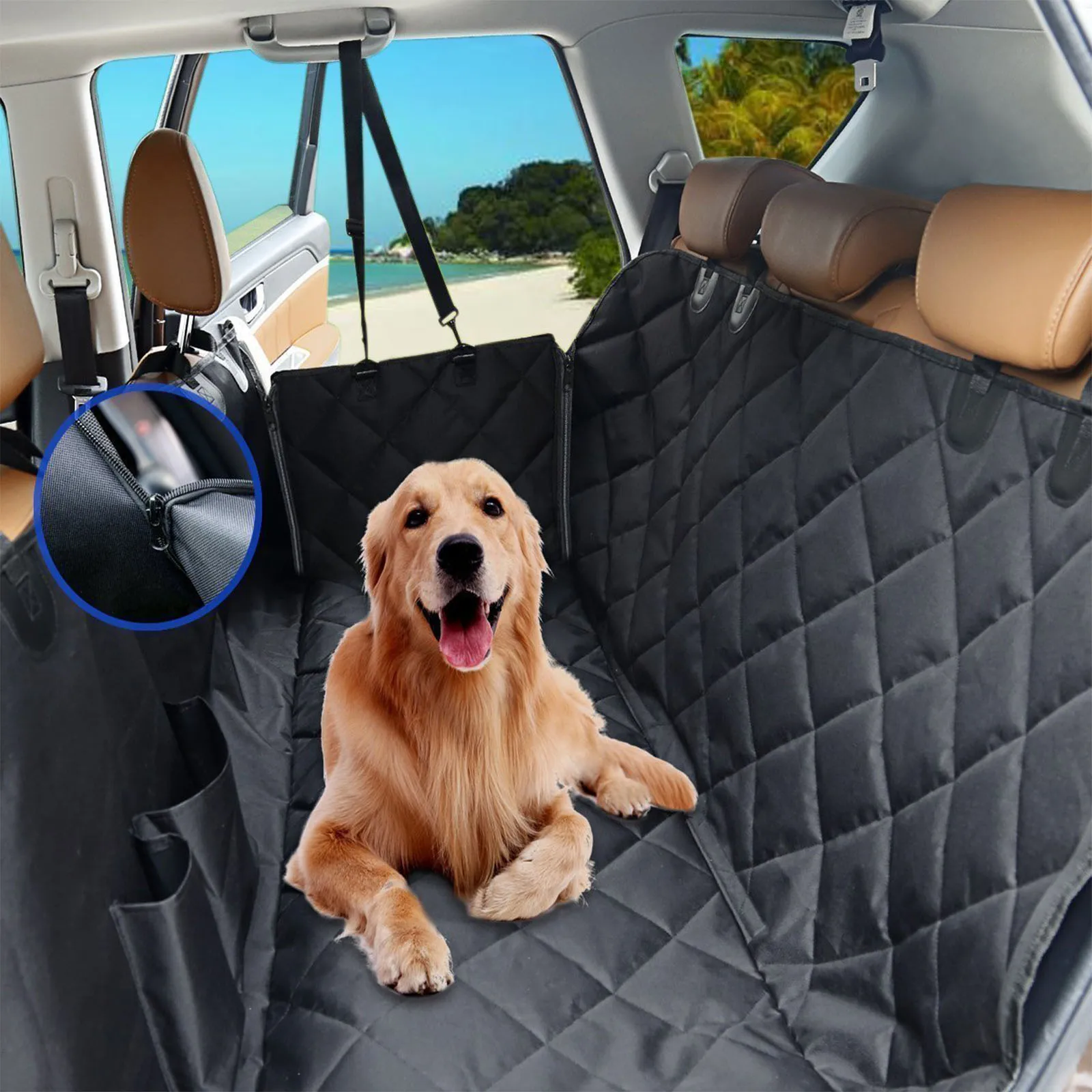 Housse de siège de voiture pour chien, imperméable et anti-rayures avec  fenêtre en maille, protection antidérapante pour siège arrière pour voiture/camion/SUV  – 54 x 58 