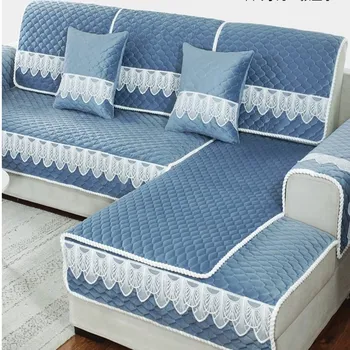 

Elegant Sofa Cushion In Winter Plush Thick Lace Plaid Embossed Antiskid Modern Simple Sofa Towel Sofa Cushion