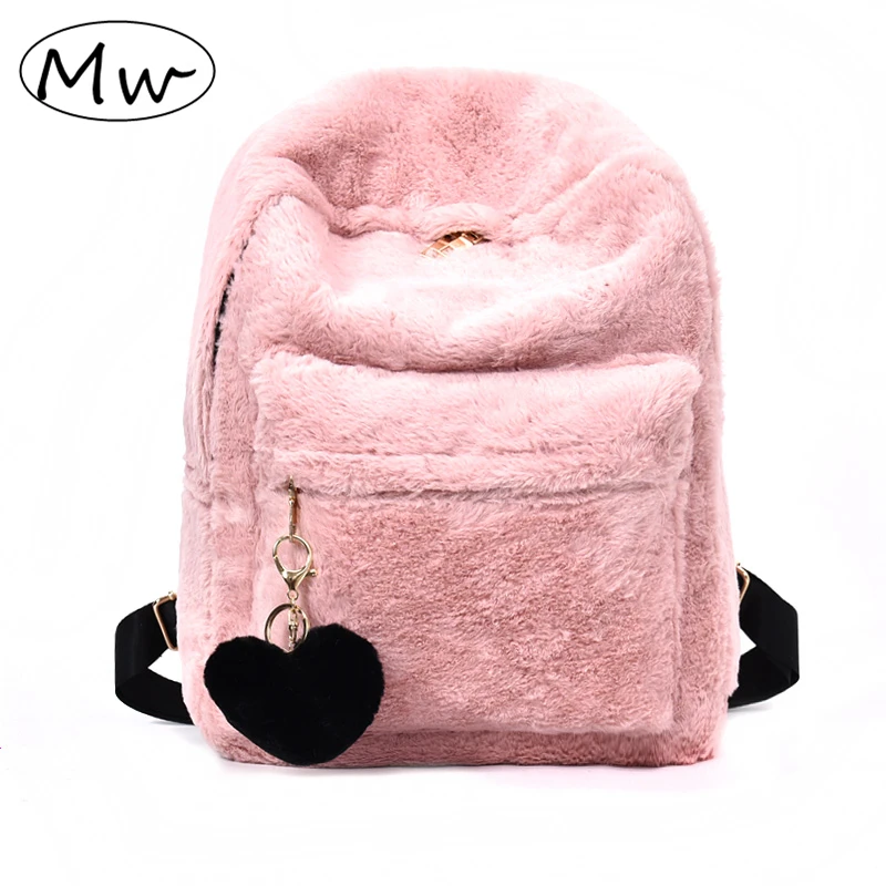Луна дерева, Искусственный мех рюкзак кулон сердцы мягкая высоко- качественная фланель большой простой рюкзак Для женщин розовый чёрный, белый цвет рюкзака