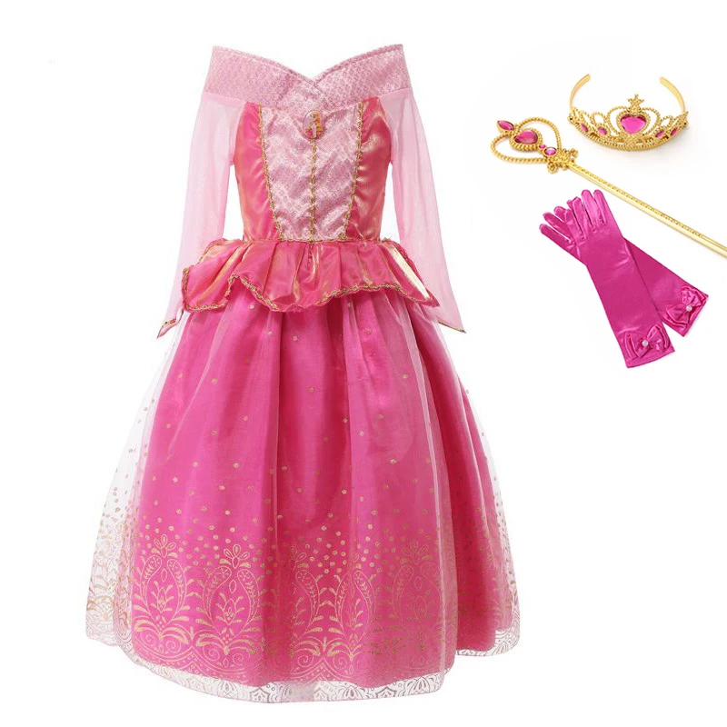 Маскарадное платье Авроры для сна; костюм принцессы; нарядные платья; детское платье с блестками и канделябр; Детский костюм на Хэллоуин - Цвет: Dress with Acc 01