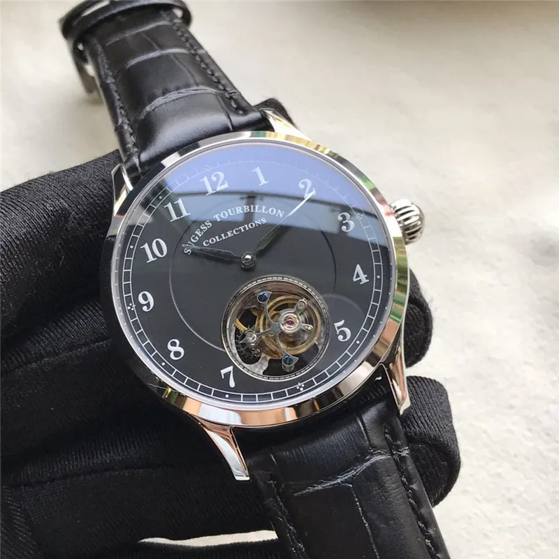 Роскошные сапфировые Мужские механические часы с турбийоном, натуральная кожа аллигатора, ST8002, мужские наручные часы, 50 м, водонепроницаемые
