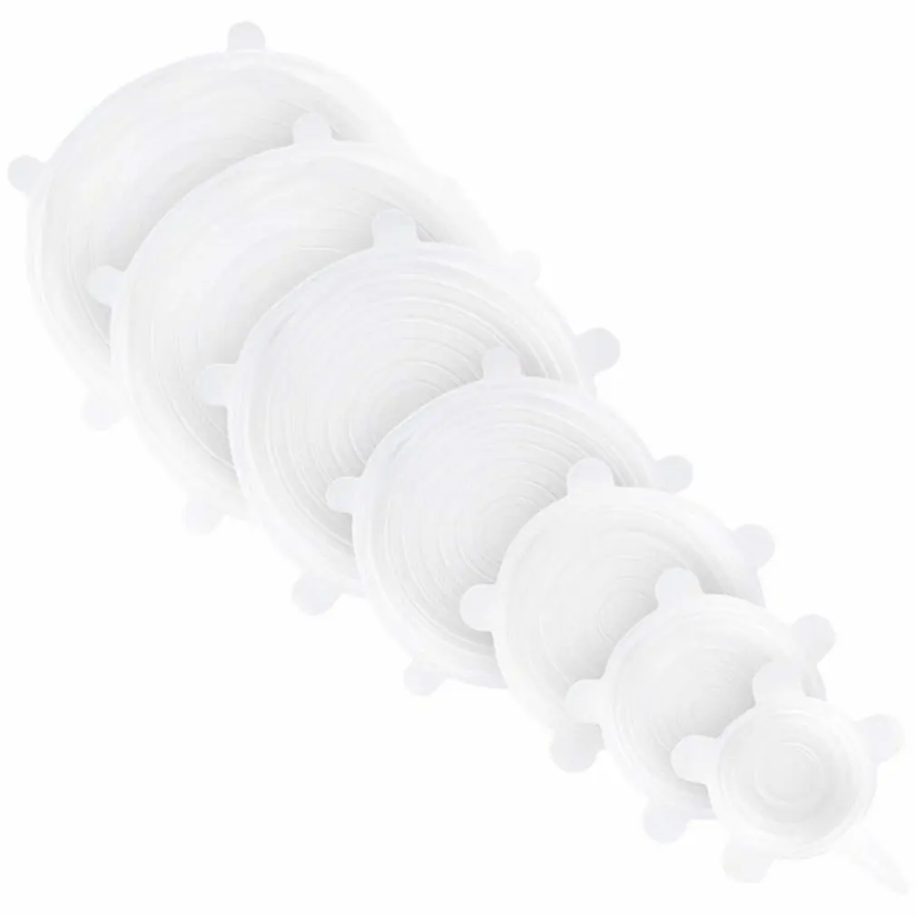 

6 pics Plastic Wrap Silicone Stretch Lids Reusable Fresh Keeping Covers Fruits Vegetable Tools Kitchen Gagets