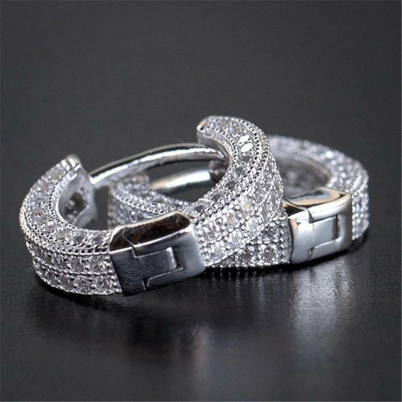 Популярные серебряные 0.1ct круглые серьги-кольца с Цирконом серьги в стиле хип-хоп невесты Свадебные обручальные ювелирные изделия подарок для женщин