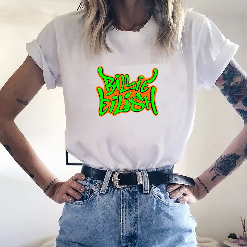 Billie Eilish Футболка женская хип-хоп топы футболки для отдыха модная спортивная футболка Повседневная с круглым вырезом короткий рукав размера плюс футболка унисекс - Цвет: 13