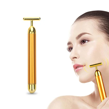

T Type Massager Face 24k Gold Vibrating Facial Massager Beauty Roller Firming Wrinkle Magic Tool Face Roller Skin Care Tools