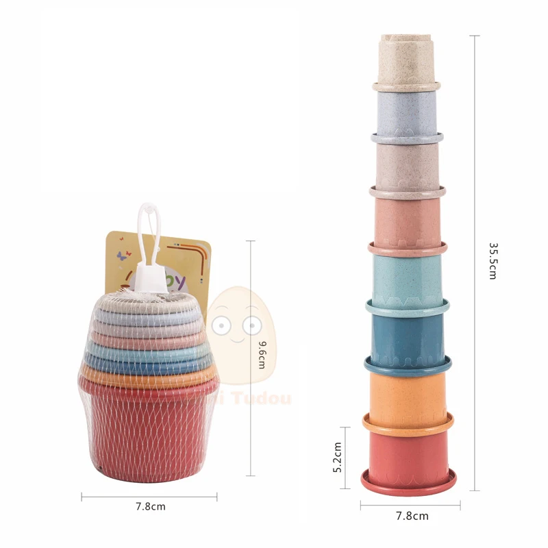 Baby Toys Stacking Cup Wheat Straw Hourglass Environmental Folding Tower Bath Play Water Set Early Educational Toys For Infant - Bilde 6