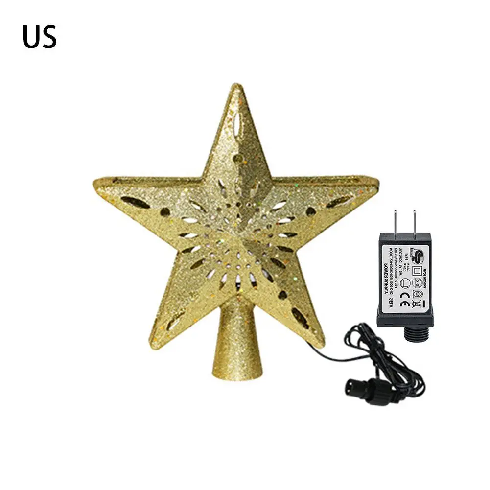 3D Hollow Star Christmas Tree LED Star Tree Topper Decoration LED Lighting Xmas Treetop Gold Christmas Home Store - Цвет: A