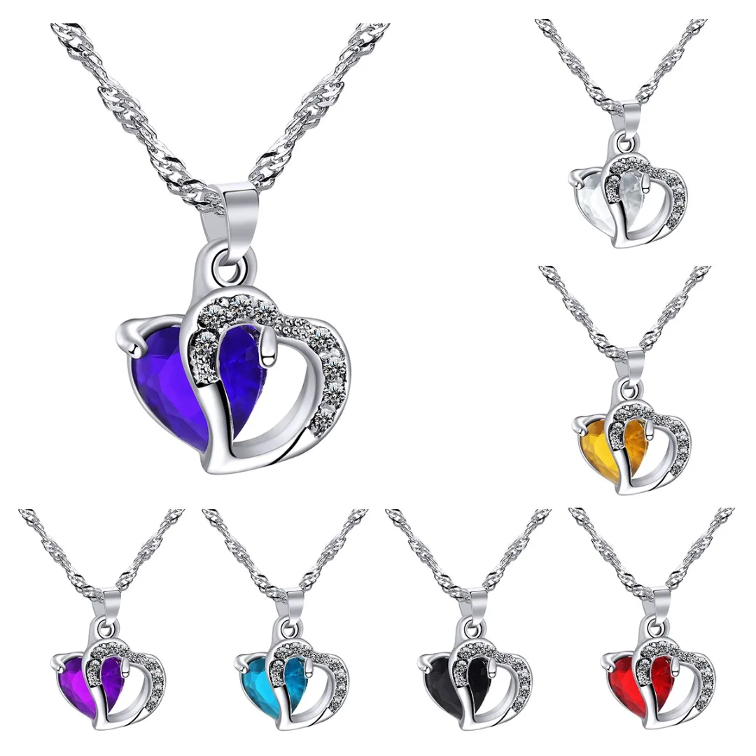 1Pc Vinatge  Heart Love Necklaces & Pendants Shellhard Womens Elegant Rhinestone Long Chain Necklace For Women  Jewelry 7Colors