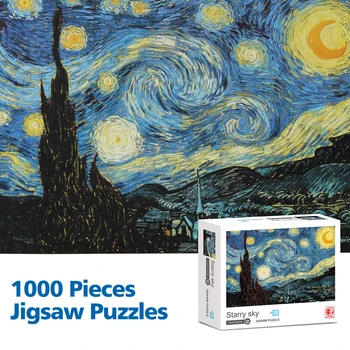 

1000 Piece Puzzles Jigsaw Puzzle for Adult Sunflowers the Romantic Starry Night by Van Gogh Space Solar System with Planets