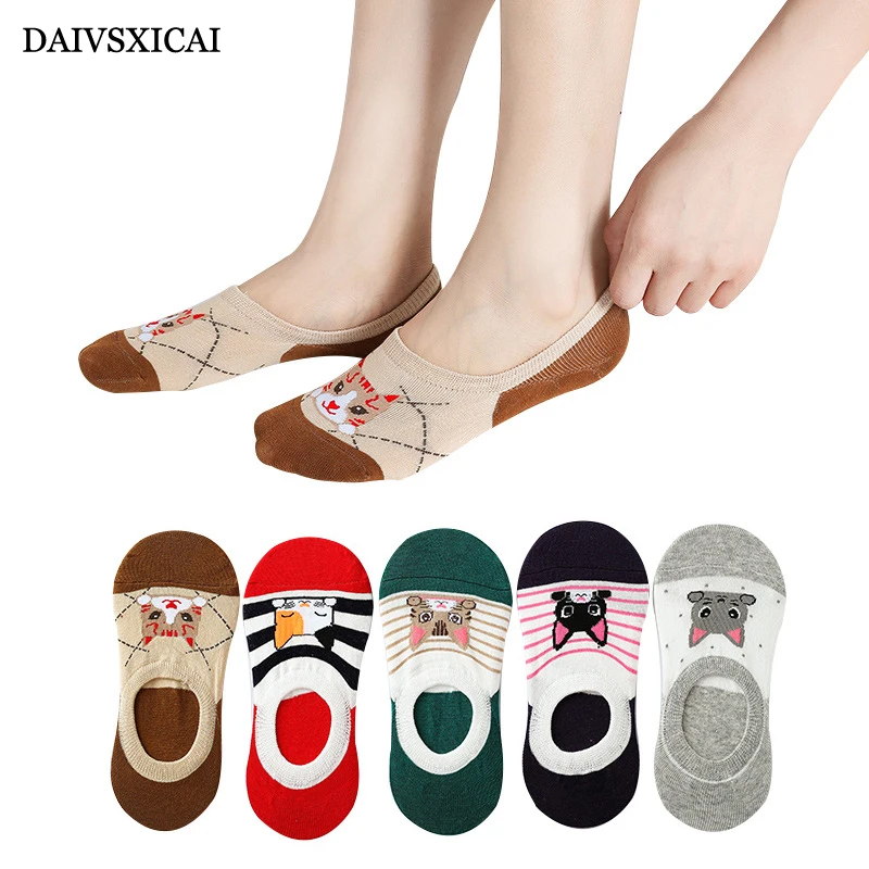 5 пара/лот = 10 шт., невидимые женские хлопковые Дышащие Носки с рисунком кота, впитывающие пот, спортивные модные женские носки