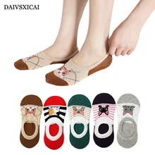 5 пара/лот = 10 шт., невидимые женские хлопковые Дышащие Носки с рисунком кота, впитывающие пот, спортивные модные женские носки