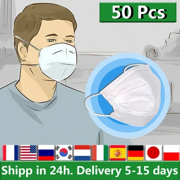 

50Pcs Face Disposable Masks Anti Dust Mouth Face Mask Anti Air Pollution Non Woven 3 Layers Filter Earloops Masks Children Adult