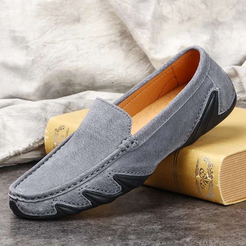 Men's Loafers slip on Comfortable Flat Shoes Men Breathable fashion Soft cow suede Leather Driving Moccasins Sneakers | Обувь