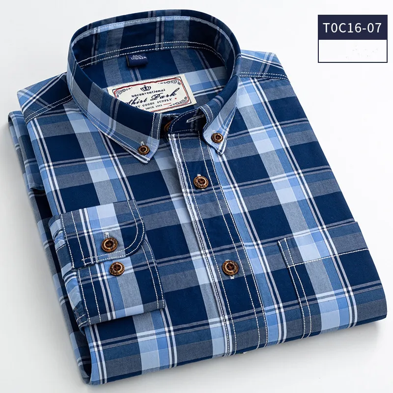 Men Shirt Cotton Long Sleeve Casual Business Plaid Fashion DA451