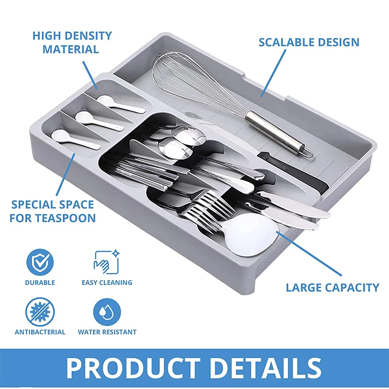 Multipurpose Cutlery Silverware Kitchen Utensil Drawers Organizer Block Holder Knives Forks Spoon Spice Bottle Storage Rack Tray 3 Multipurpose Cutlery Silverware Kitchen Utensil Drawers Organizer Block Holder Knives Forks Spoon Spice Bottle Storage Rack Tray - Billede 3