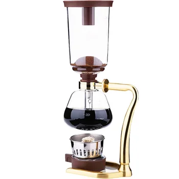

Retro Household Stainless Steel Siphon Pot Glass Siphon Coffee Pot Appliance Manual Brewing Coffee Gold-Plated Set 3cups