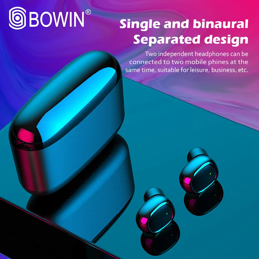 BOWIN NEW Mini 5 0 G5S TWS Noise Cancelling Sports HiFi Wireless Bluetooth Earphones Stereo 3500mAh 6D Earbuds