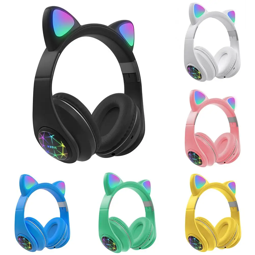 NeArrival LED Cat Ear Noise Cancelling Headphones Bluetooth 5 0 Young People Kids Headset Luminous Cute Cat Ear Headphone