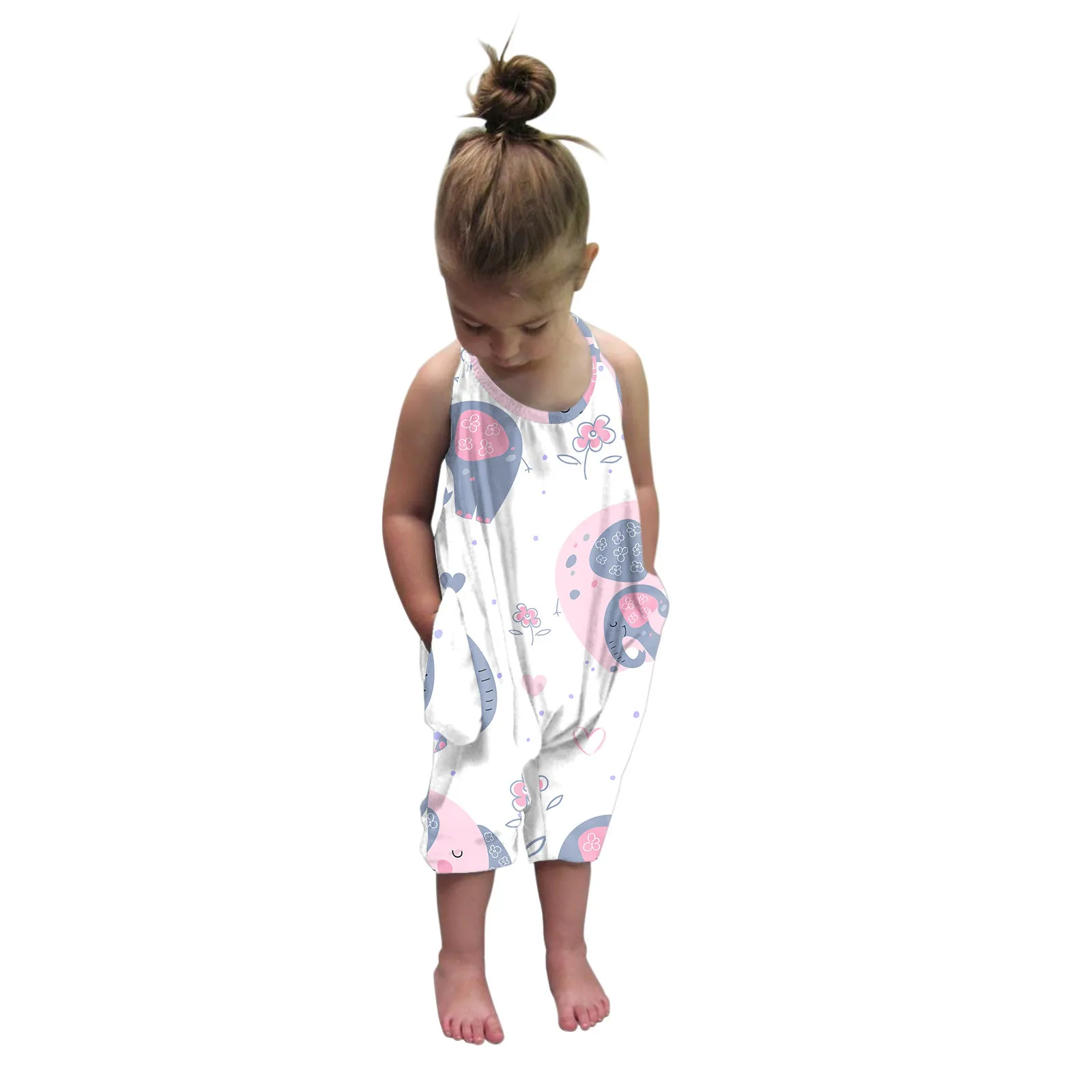 Casual Girls Jumpsuit 1-6 Years Toddler Girl Clothes Strap Flower Print One Piece Girls Romper Summer 2021 Girls Clothing Sets black baby bodysuits	 Baby Rompers