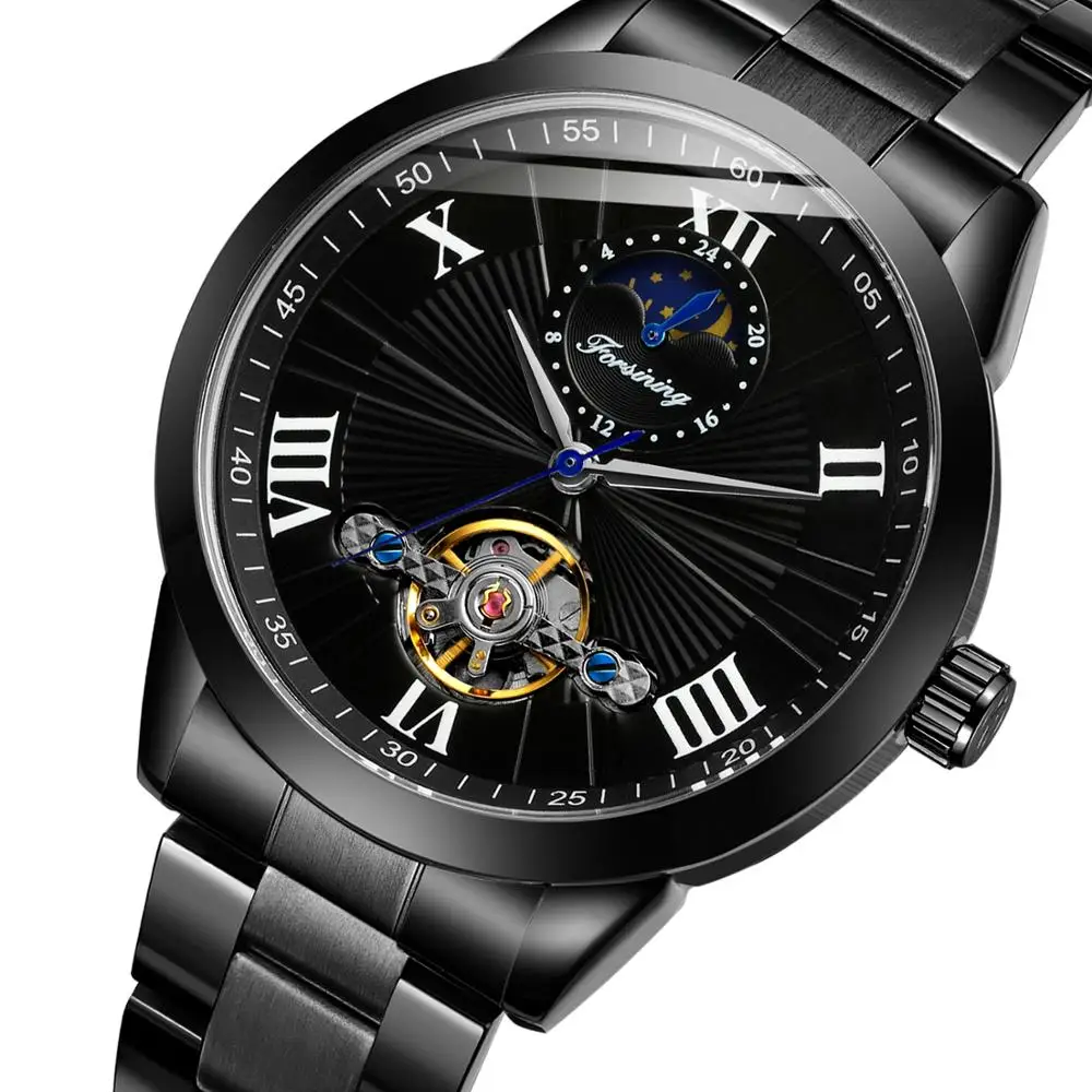 Moon Phase Мужские часы Tourbillon деловые наручные часы для мужчин автоматические механические золотые часы для мужчин relogio masculino WINNER - Цвет: black