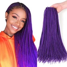 Natifah Сенегальские скрученные волосы, коробка, косички, вязанные волосы, 16 дюймов, синтетические плетеные волосы для наращивания, 20 корней/прядей, фиолетовые, черные волосы